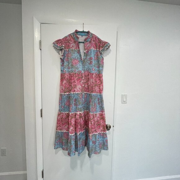 Darlington Isle Boho Floral Maxi Dress XL • Ruffle Flutter Sleeve Tie Waist - Picture 2 of 4